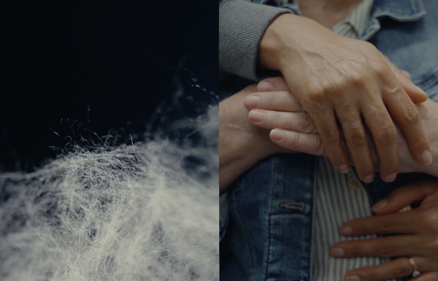 TENCEL™ Modal staple fibers shown up close alongside a person wearing soft modal clothing, demonstrating the natural softness and gentle skin comfort of modal fiber in everyday apparel