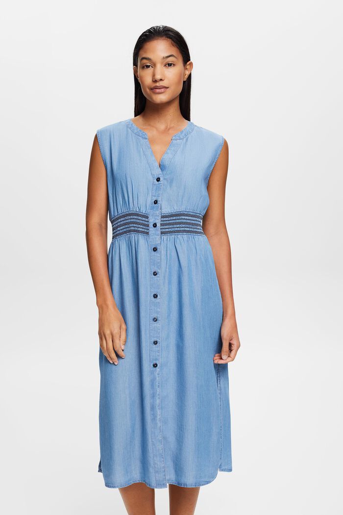 ESPRIT | faux denim sleeveless midi dress - blue medium washed