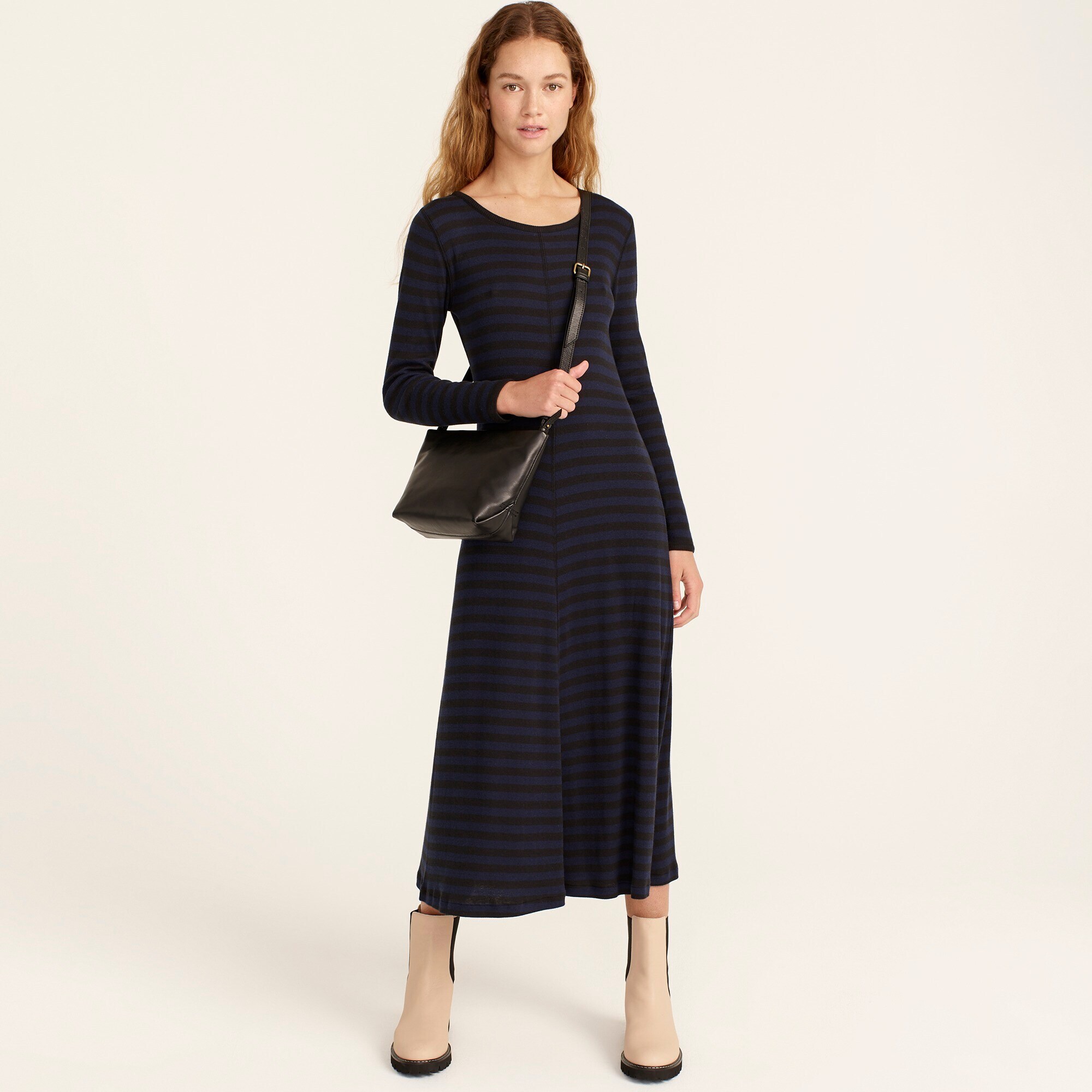 J.Crew | ribbed midi T-shirt dress in stripe - navy black