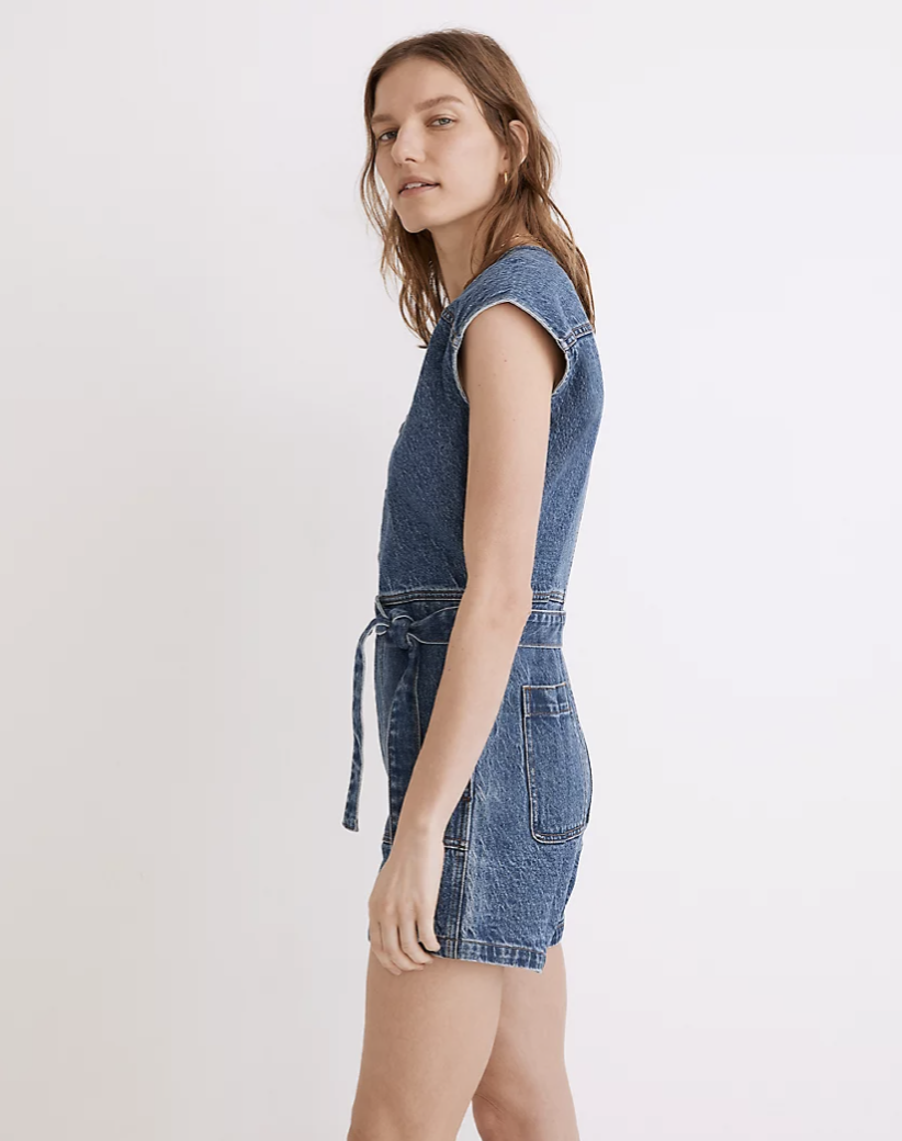 Madewell Zip Front Romper Tencel™ Denim Edition Neville Wash 