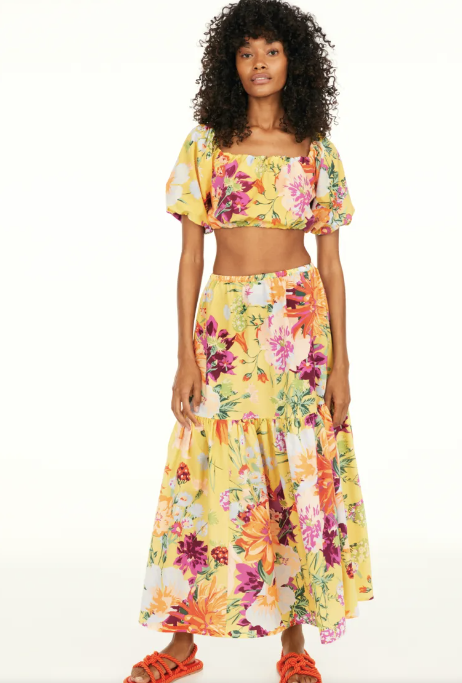 H&M | off-the-shoulder crop top - yellow/floral